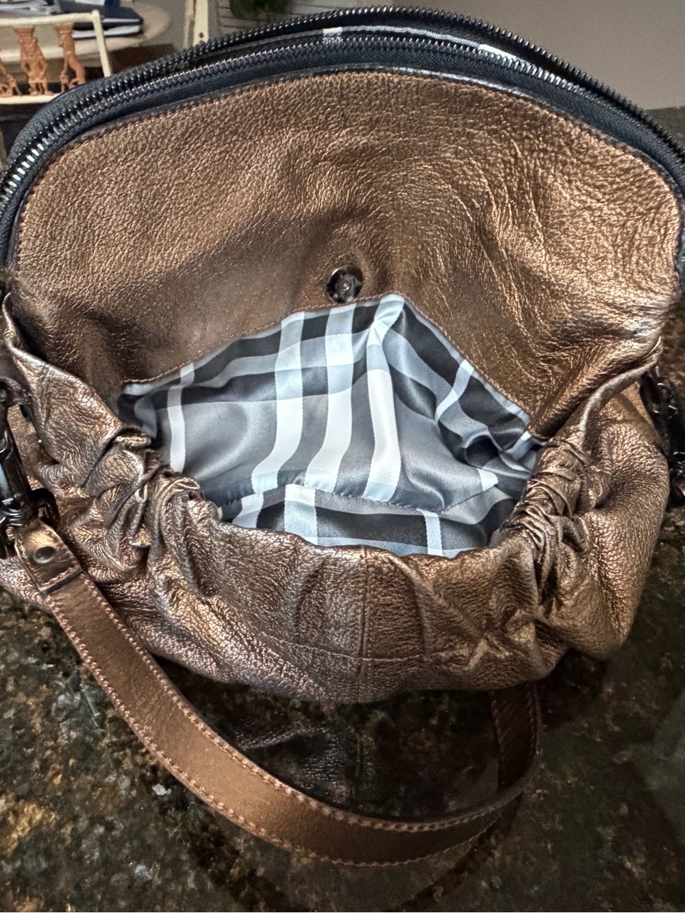 Burberry Metallic Bronze Drawstring Shoulder Bag - Picture 9 of 10